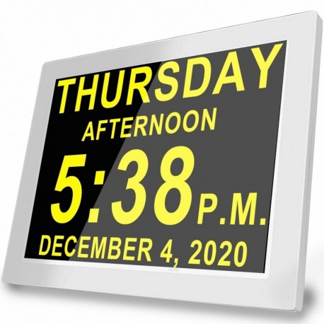 [Larger Version] Digital Alarm Clock Wall Bedroom Calendar, 16 Reminders 5 Custom Alarms, Memory Loss Elderly Seniors Dementia Sufferers Alzheimers Vision Impaired Children 