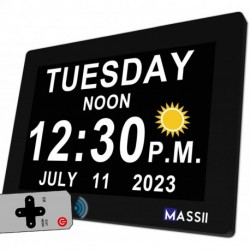 19 Alarms Digital Clock with Voice Talking Time, Auto DST, 20 Custom Reminders, 10-Level Auto Dimmer, 6 Display Modes, Day Date Calendar Clock for Seniors Dementia Alzheimers'- 7 Inch with Remote