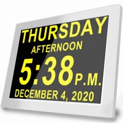 [Larger Version] Digital Alarm Clock Wall Bedroom Calendar, 16 Reminders 5 Custom Alarms, Memory Loss Elderly Seniors Dementia Sufferers Alzheimers Vision Impaired Children 