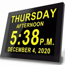 Digital Clock 8 Inches with Day Date Calendar, Extra Large Non-Abbreviated Day & Month for Seniors Alzheimers' Dementia 