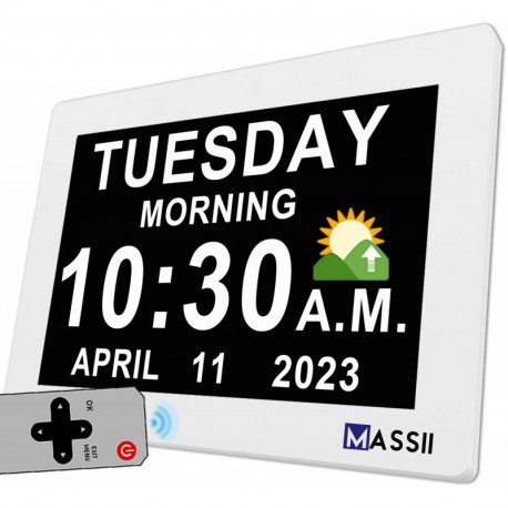 8 Inch Digital Alarm Clock Wall Bedroom Calendar, 16 Reminders 5 Custom Alarms
